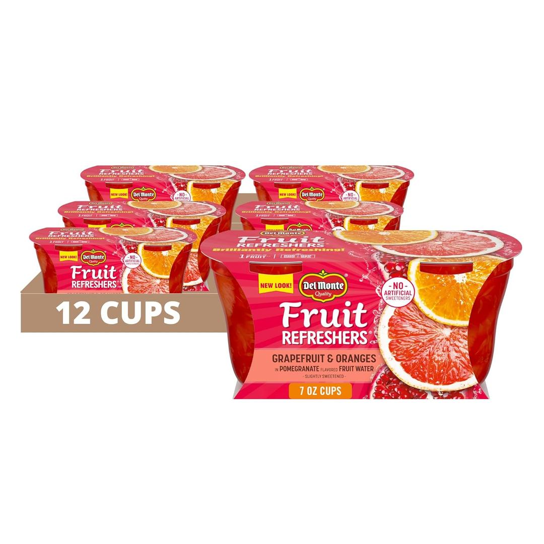 DEL MONTE FRUIT REFRESHERS Grapefruit and Oranges FRUIT CUP Snacks in Pomegranate-Flavored Sweetened Water, 7 Ounce Pack Of 6, Best By: 26/05/2026