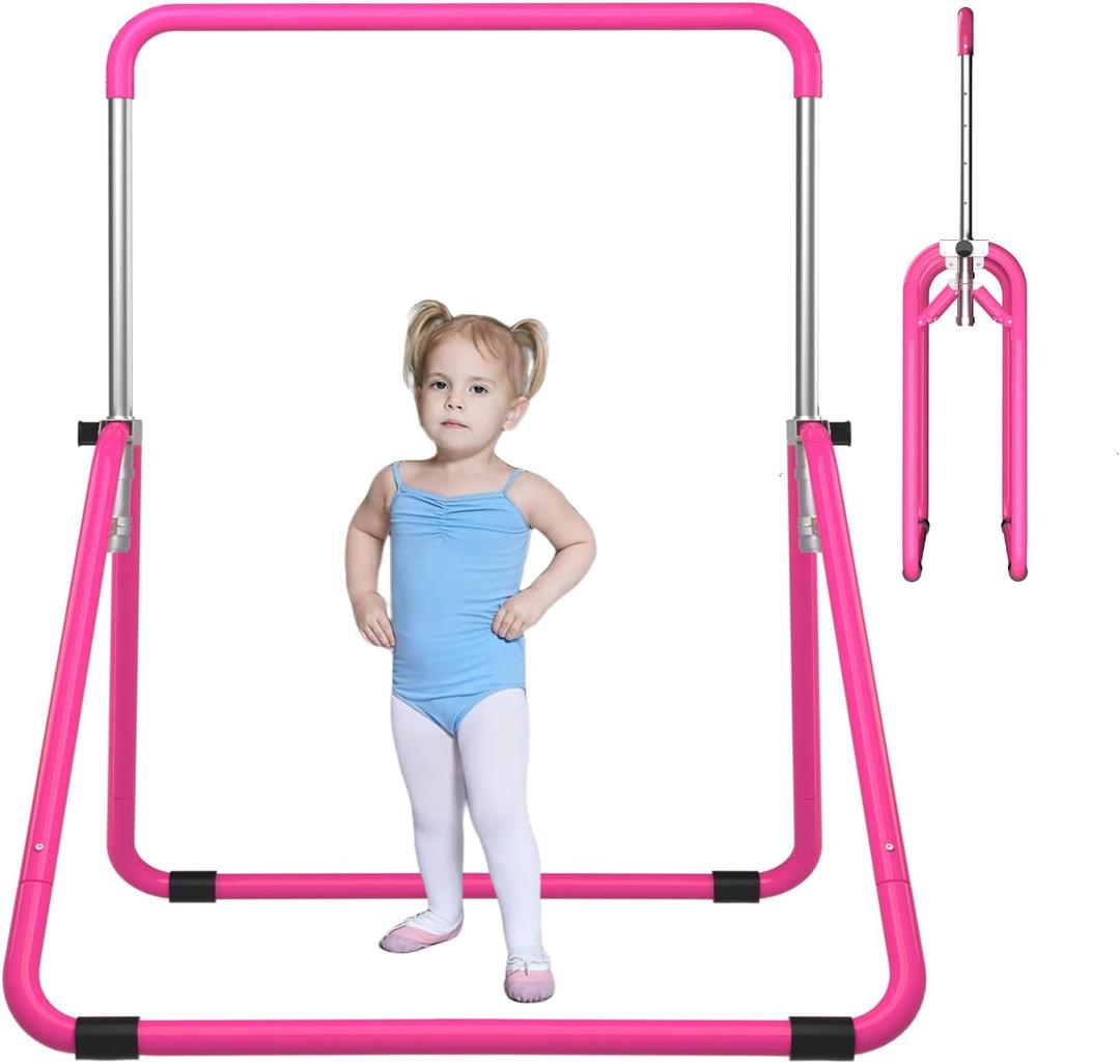 DOBESTS Kids Gymnastics Bar Folding Horizontal Bar, Adjustable Height Gymnastic Horizontal Bars, GymnasticTraining Equipment for Home (Rose)
