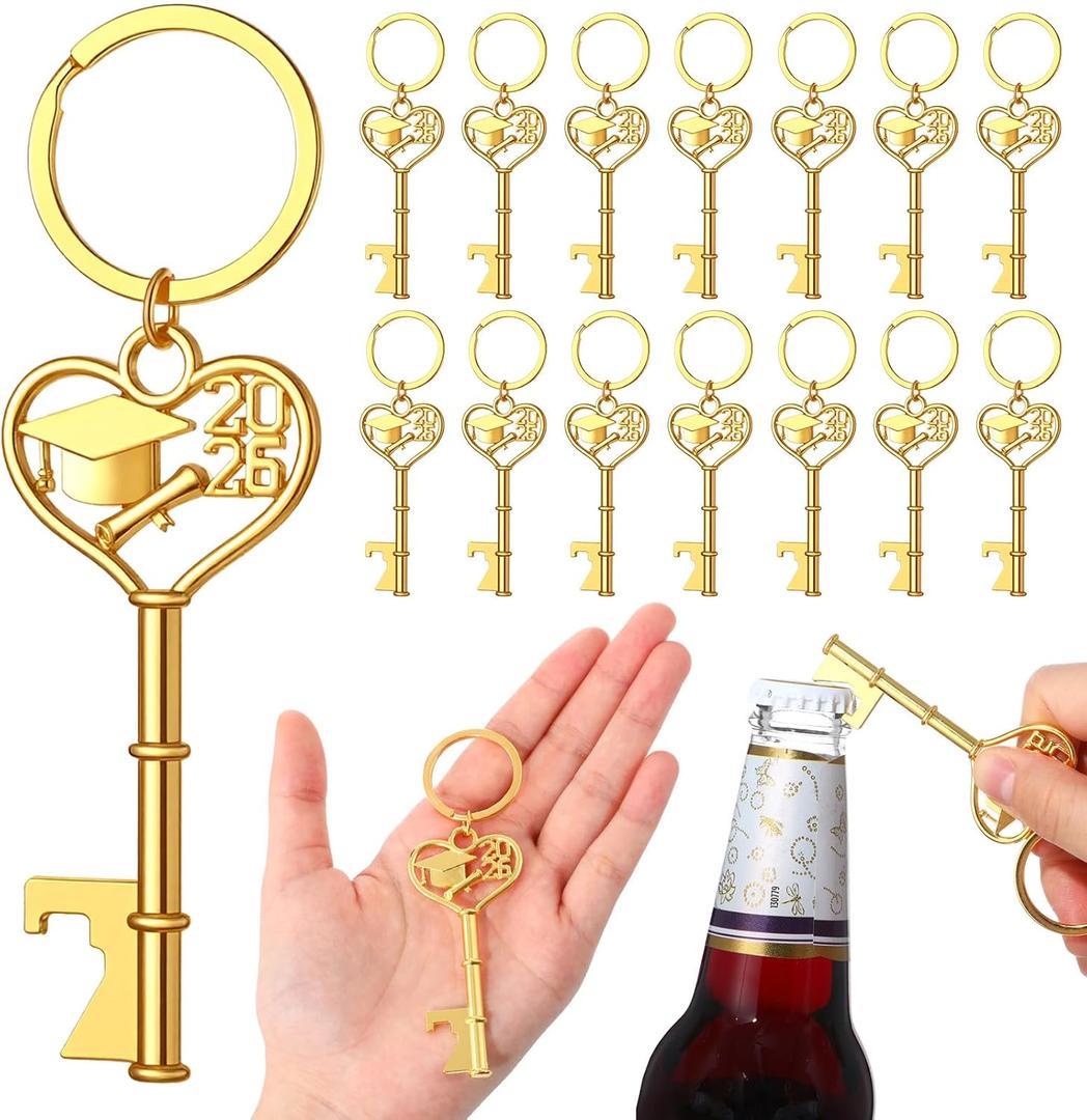 Misdary 50 Pcs Graduation Party Favors for Guests Graduation Cap Bottle Openers 2026 Graduations Keychain Class of 2026 Graduations Thank You Party Favors Souvenirs for Guests (Golden)