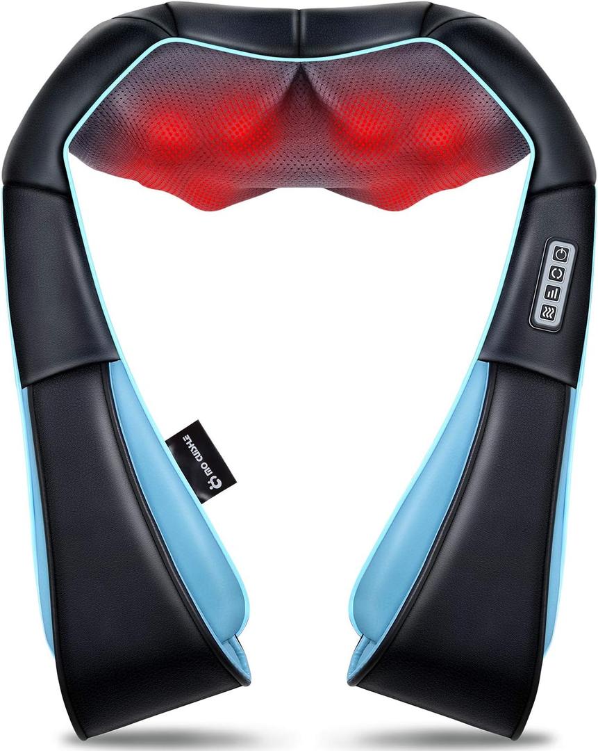 Mo Cuishle Shiatsu Back Shoulder and Neck Massager with Heat, Electric Deep Tissue 4D Kneading Massage, Best Gifts for Women Men Mom Dad, Fathers Day, Mothers Day, Christmas Gifts (Black, Blue)
