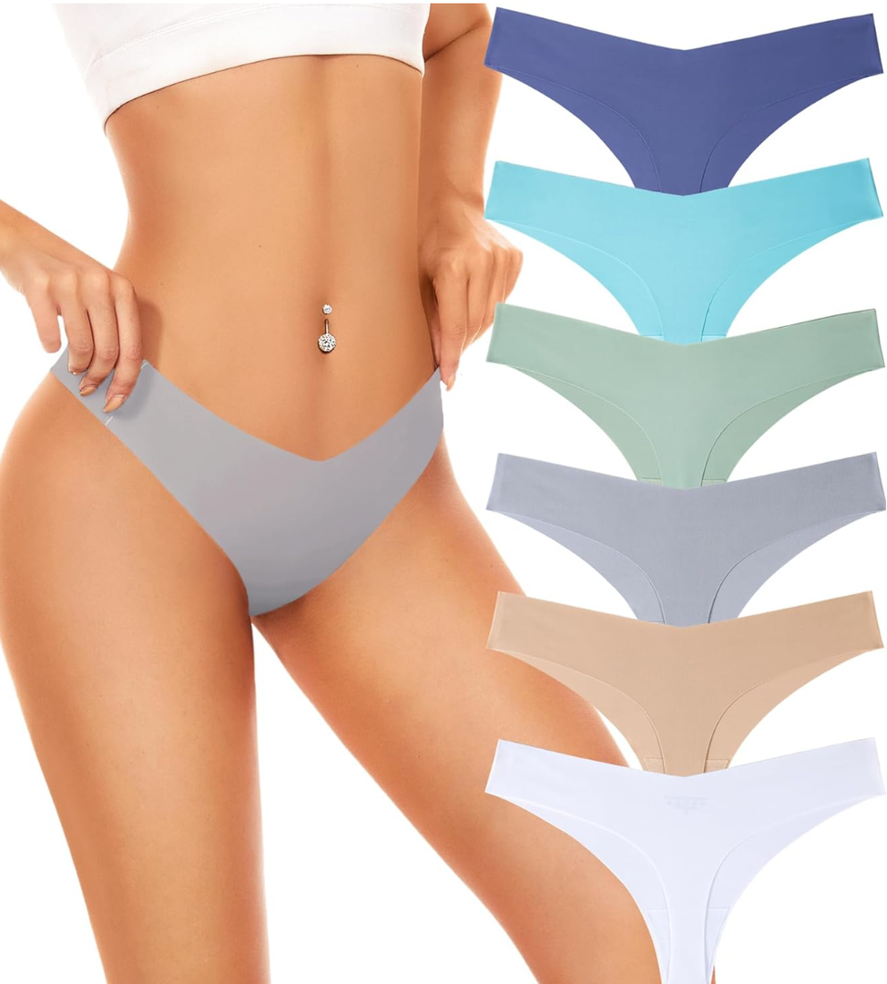 Seamless Underwear Women Pack No Show Thongs For Women Ladies Sexy Panties Underwear Breathable Comfortable 6 Packs, Medium