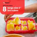 IceTopper XL Ice Cube Tray with Attached Lids - Easy Release Ice Cube Molds, 8 Large Cubes per Tray, Stackable, Microwave & Dishwasher Safe, 100% Food Grade Silicone, BPA Free & Recyclable (2 Pack)