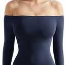 SUUKSESS Women Off the Shoulder Long Sleeve Bodysuit Double Lined Thong Bodysuit
