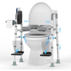 FSA&HSA Eligible Toilet Seat Risers with Footrests, Adjustable Height/Width Raised Toilet Seat with Handles, Fit Any Toilet Riser Heavy Duty Up to 500lbs, for Elderly, Handicap, Elevated, Pregnant
