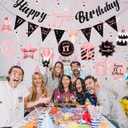 17th Birthday Decorations for Girls Rose Gold Pink Pre Assembled Happy Birthday Banner and Hanging Swirls 17 Years Old Party Decorations Supplies 17th Birthday Gifts for Girls