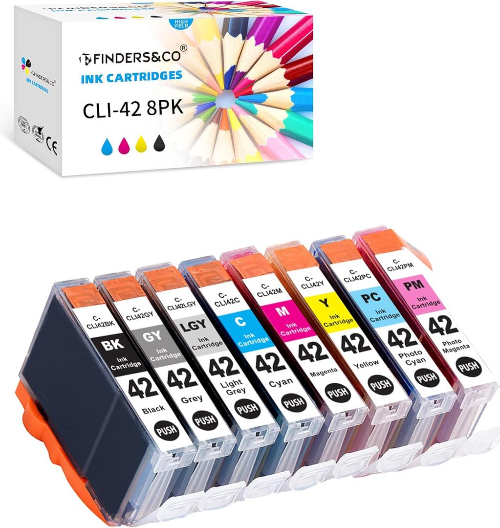 F FINDERS&CO Compatible Ink Cartridge Replacement for Canon CLI-42 CLI42 Ink Work for Canon Pro-100 Pro-100S Printer, 8 Pack