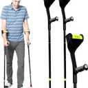 Forearm Crutches Pair, Folding Forearm Crutches Lightweight Adjustablewith Rubber Handles, Comfortable Grip and Wear-Resistant, Non-Slip Forearm Crutches for Heavy Duty (Black)
