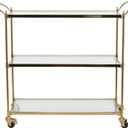 Deco 79 Metal Rolling 3 Glass Shelves Bar Cart with Lockable Wheels, 38" x 14" x 31", Brass