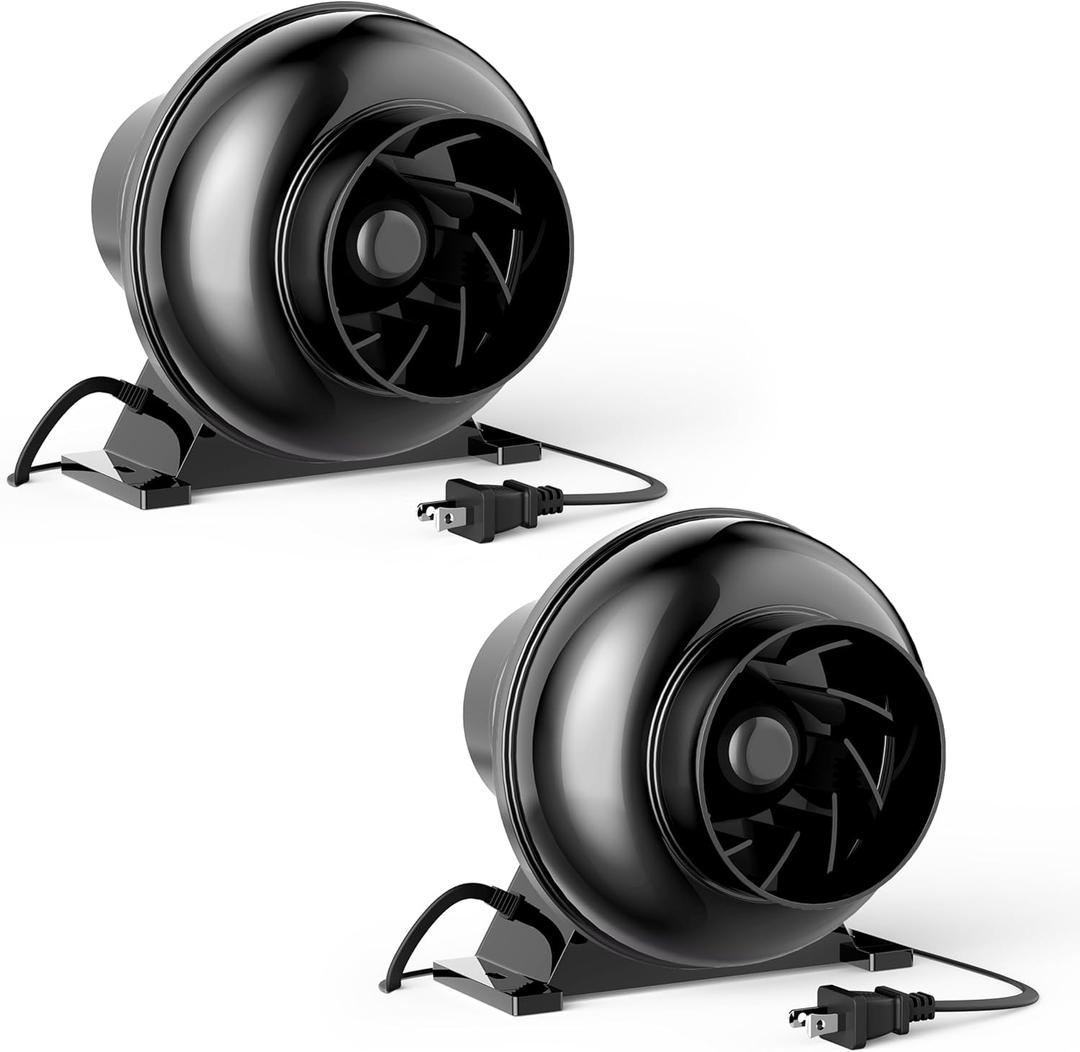 InfiniPower 4 Inch 195 CFM Inline Duct Ventilation Fan, Exhaust HVAC Vent Blower for Hydroponics Grow Tent, Greenhouses, Attic, 2 Pack, Black