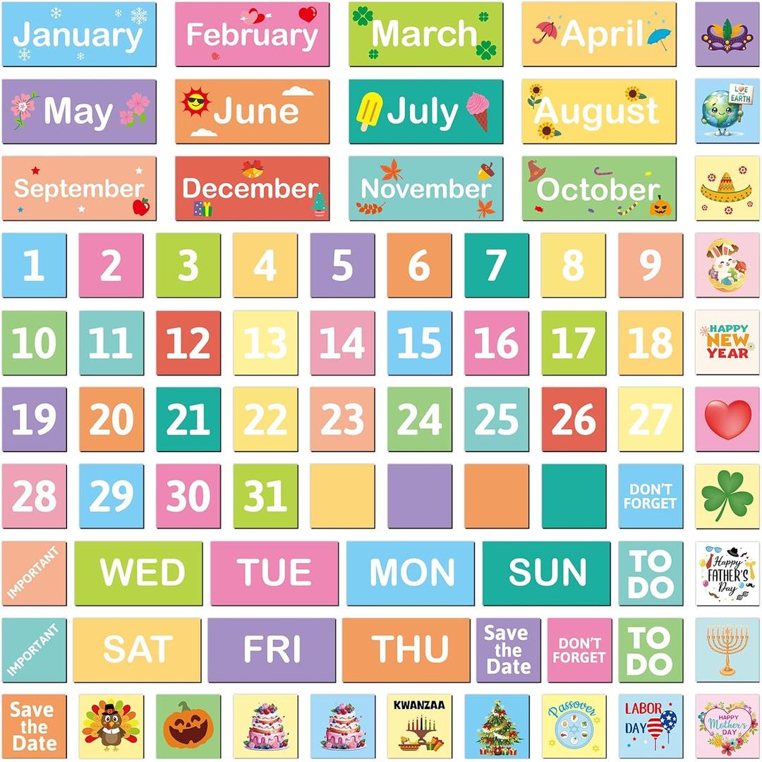 Magnetic Calendar Numbers Double-Sided Month Week Day Holiday Magnets Labels for Home Holiday School Office Kitchen Refrigerator Whiteboard Dry Erase Boards Classroom Teacher Supplies