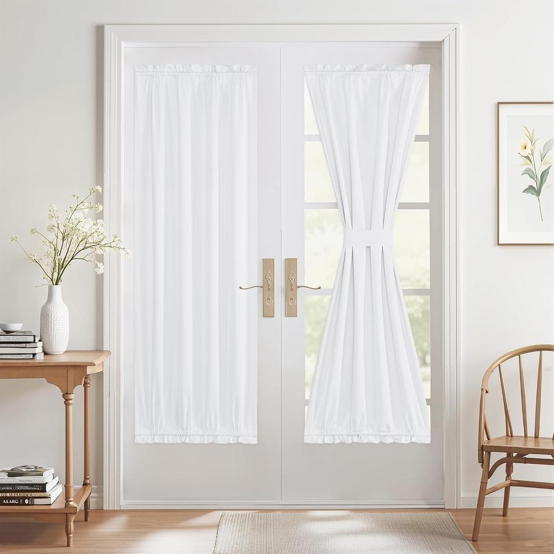 NICETOWN 100% Blackout Door Curtains - Thermal Insulated Light Block Privacy French Door Sidelight Curtain Window Shades, 30 x 72 inch, 1 Panel, White