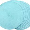 Woven Placemats Round Plastic 38cm Stylish and Practical Dining Table Mats Set of 8 (White) (Blue One Size)