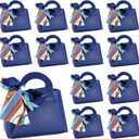 LPEIEB 12 Pack Leather Ribbon Candy Bag Gift Bags PU Wedding Gift Bags with Handle Ribbon Reusable Party Favor Boxes for Weddings Birthdays Christmas Baby Showers Halloween(Dark Blue)
