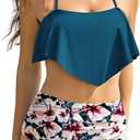 ZAFUL High Waisted Bikini Sets for Women Tummy Control 2 Piece Vintage Tankini Swimsuits Teens Flounce Ruffle Bathing Suits Swimwear Floral L