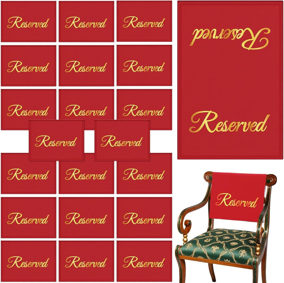 CHENGU 20 Pack Reserved Seating Signs for Chairs Church Pew Reserved Signs Cloths Placeholder for Wedding Celebrations Receptions, Meeting or Events, 11.81 x 17.72 Inches(Red)