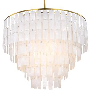 TOCHIC Capiz Shell Chandelier, 6-Light Chandeliers for Dining Room, Gold Coastal Chandelier with Natural Shells, Round Boho Light Fixtures for Bedroom, Living Room, Kitchen and Foyer, W-23.62"