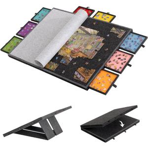 Lavievert 2000 Piece Tilting & Foldable Puzzle Board with 8 Colored Drawers & Cover, Adjustable Lightweight Puzzle Plateau with Built-in Stands, Portable Jigsaw Puzzle Table with Storage for Adults