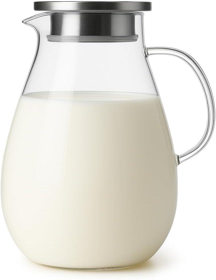Glass Pitcher with Lid, 50oz / 1.5L Water Jug for Hot and Cold Beverages – Heat-Resistant Carafe for Tea, Juice, Coffee, and More