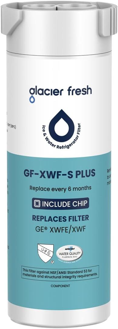 GLACIER FRESH Water Filter Compatible with XWFE (Built-in CHIP), Replacement for GE XWFE, XWF Refrigerator Water Filter NSF/ANSI 53 Certification Pack of 1