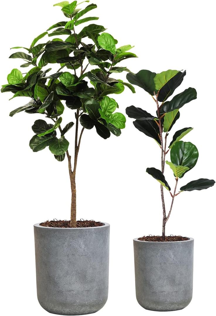 Round Concrete Planter Pot Set of 2, Large Cement Planter Containers with Drainage Hole for Indoor Outdoor Plants,9.3" H & 12.3" H, Slate Gray (8"+10")