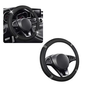 Bling Steering Wheel Cover Women,Rhinestones Sterring Wheel Cover with Two-Tone Leather,Anti-Slip Car Wheels Covers Car Accessories Fit for Diameter Ranging from 14.17 to 15.35" (Black)