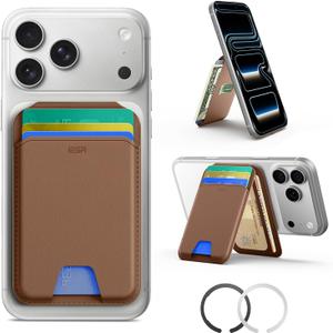 ESR for MagSafe Wallet Stand, RFID Blocking with MagSafe Ring, 5 Card Holder for Phone Case, Slim Leather Magnetic Wallet for iPhone 17/16/15/14/13/12 Series(Not for Mini), Selected Samsung, Brown