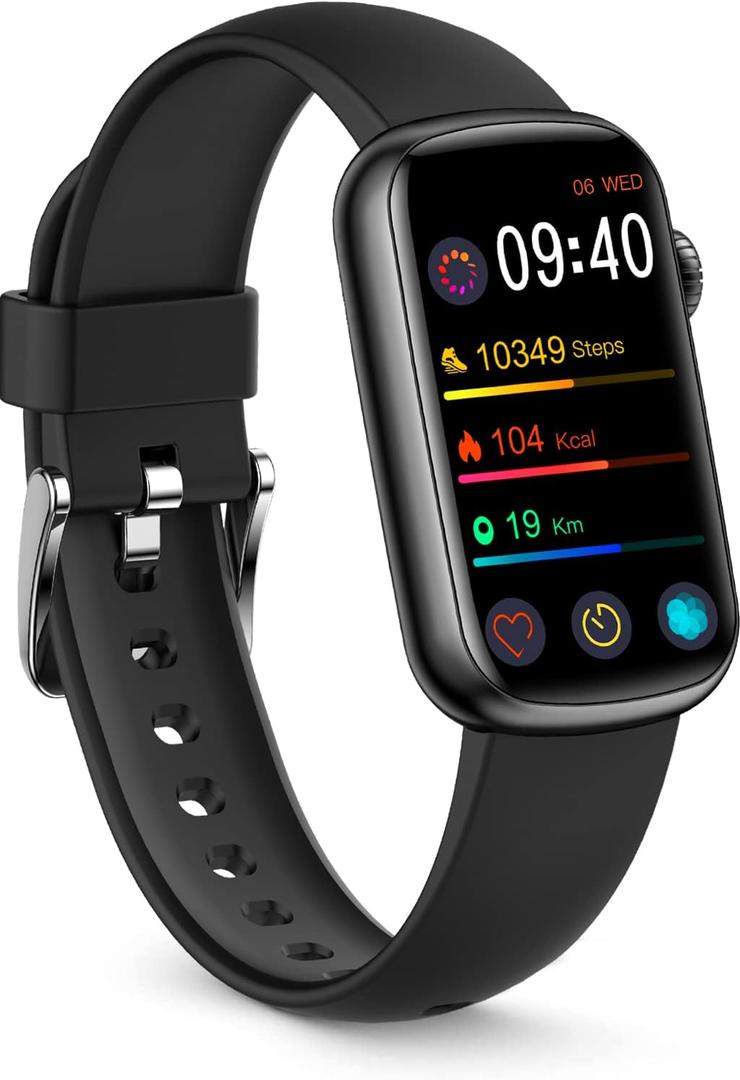 FITVII Slim Fitness Tracker with Blood Oxygen, Blood Pressure, 24/7 Heart Rate and Sleep Tracking, IP68 Waterproof Activity Trackers and Smart Watches with Step Tracker, Pedometer for Women Men (Black)
