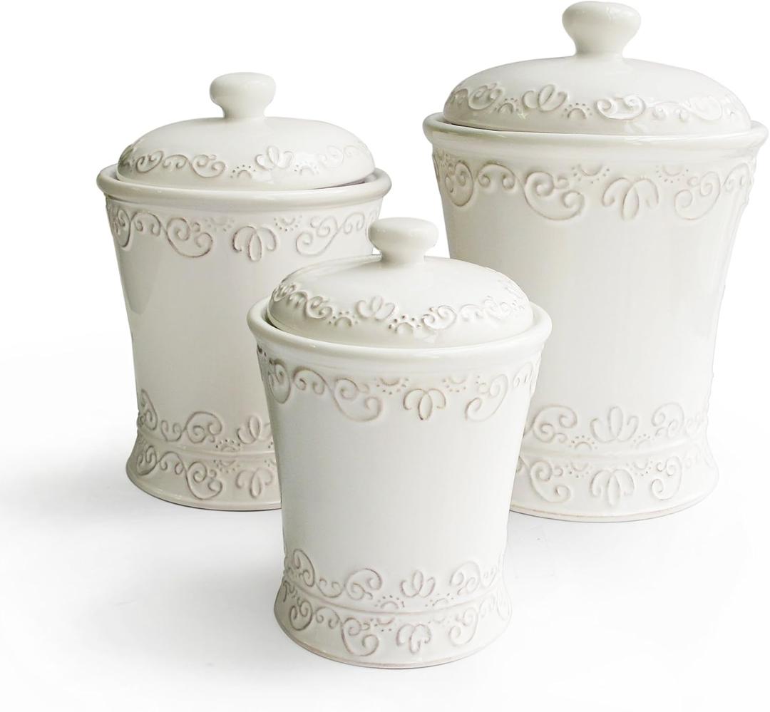 American Atelier Bianca Scroll Cookie Jar, White, Set of 3