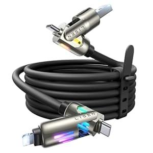 LISEN USB C to Lightning Cable, Chubby 240W 4 in 1 Charging Cable 6.6FT, USB A/C to C/Lightning with Light for Valentines Day Gifts Fits iPhone 17 16 15 14 Pro Max/MacBook/iPad/Samsung S25/Switch/PS5