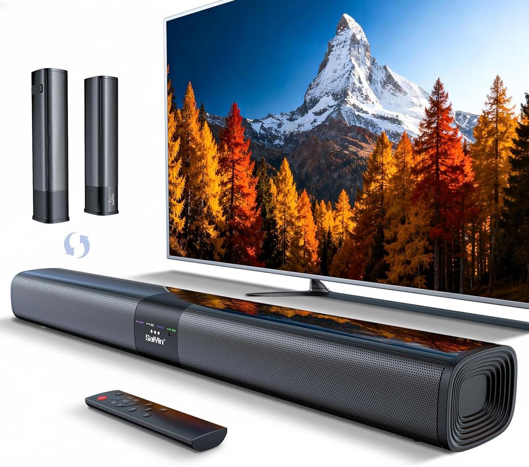 Saiyin Sound Bar for Smart TV, Detachable Soundbar TV Speaker with Bluetooth/ARC/Optical/AUX Input, Super Diaphragm Driver and 3 Preset Sound Effects for TV/PC/Projector.