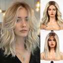 starluck Wigs Human Hair Lace Front Wigs Human Hair for Women Mixed Blonde Pelucas De Mujer Pelo Humano 16 Inch Wavy Realistic and Natural Daily Wear