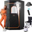 Portable Sauna Box, Steam Sauna Portable Sauna for Home, Sauna Tent with 3L 1200W Steamer, Folding Chair, 15 Heating Speeds for Personal Indoor Sauna-Black