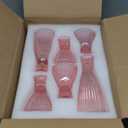LAMORGIFT Pink Candle Holder Set of 6-4pcs 3.5"& 2pcs 6" Assorted Glass Pink Candlesticks Holder for Wedding Decor, Ribbed Taper Candle Holders Bulk for Bridal Shower, Home Table Centerpieces
