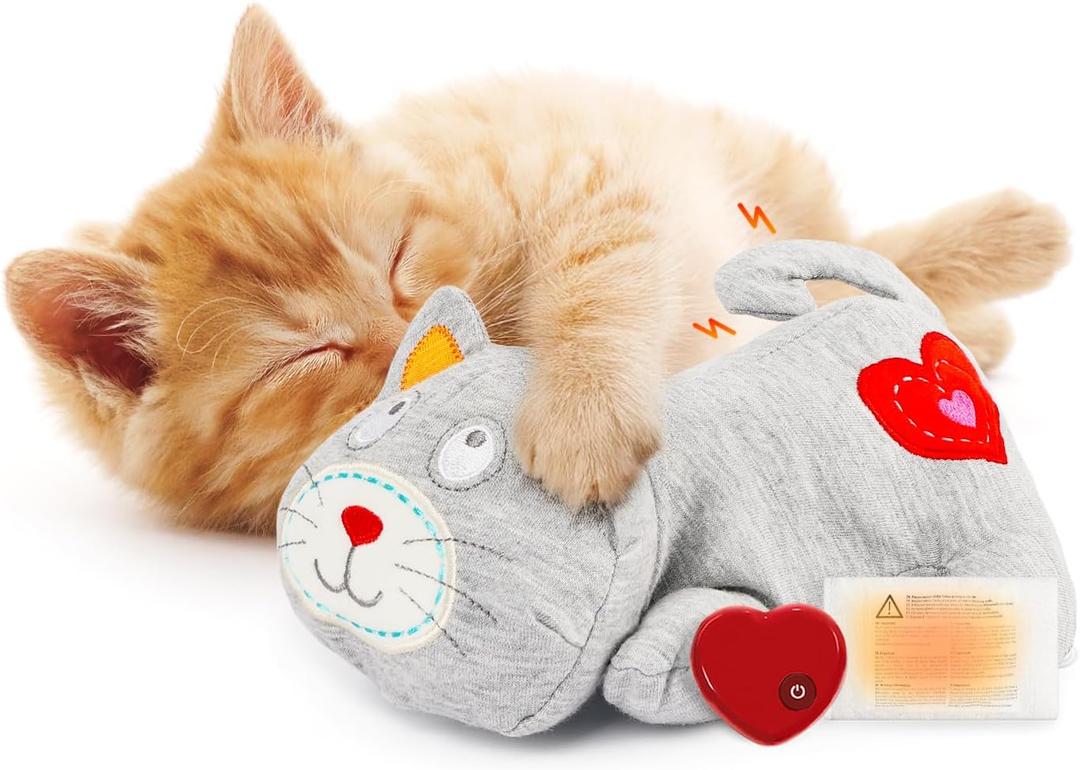 ALL FOR PAWS Heartbeat Cat Plush Toy  Calming Kitten Companion with Realistic Heartbeat, Anxiety Relief for Indoor Cats Dogs Pets