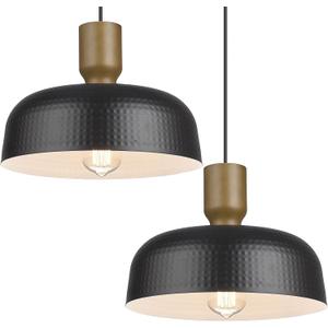 Farmhouse Pendant Lights, 2pcs Adjustable Hanging Light Fixtures with Hammered Metal Shade, 12.4 inch Pendant Lighting for Kitchen Island, Blue (Black)