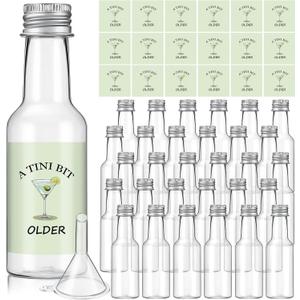 30 Pack 1.7oz a Tini Bit Older Mini Liquor Plastic Alcohol Bottles with Caps and Labels Birthday Party Decoration Small Plastic Bottle with 5 Funnels for Birthday Celebration Party Favor
