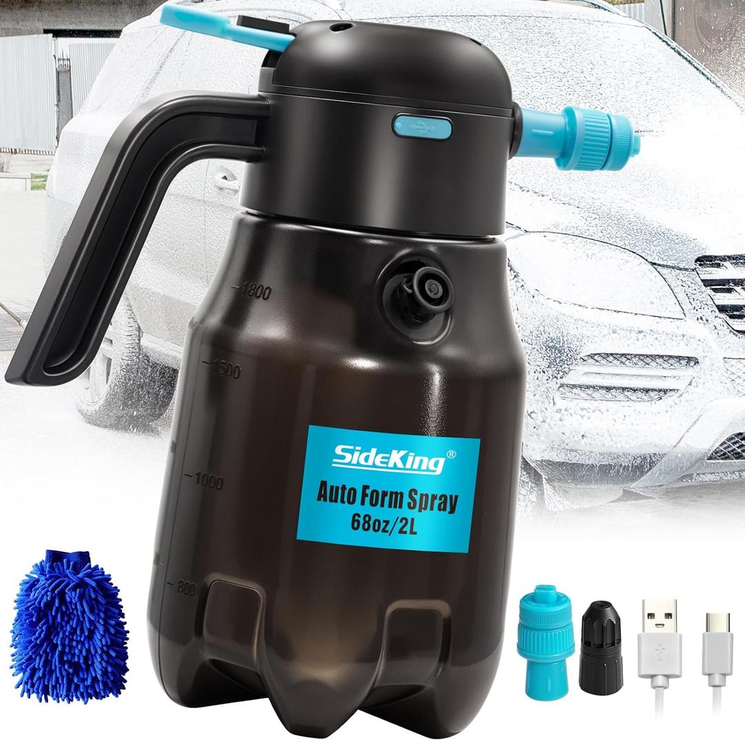 0.5Gal/2L Electric Foam Sprayer for Car Wash, 60PSI Powerful With 2 Nozzles, Rechargeable Auto Pressurized Battery Powered for Home Garden Cleaning