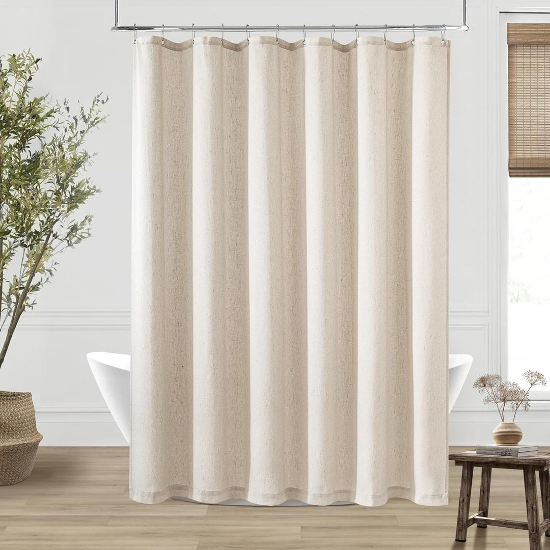 Beige Extra Long Linen Shower Curtain 84 Inch Long Neutral Bath Shower Curtain Set with Hooks XLong Tall Country Farmhouse Boho Drapes for Bathroom Bathtub Tan Beige 72x84 Drapes