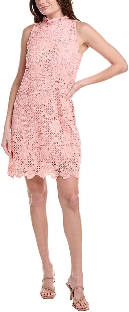 Anne Klein Womens Sleeveless Shift with Ruffle Collar (12, Baby Pink/Mocha)