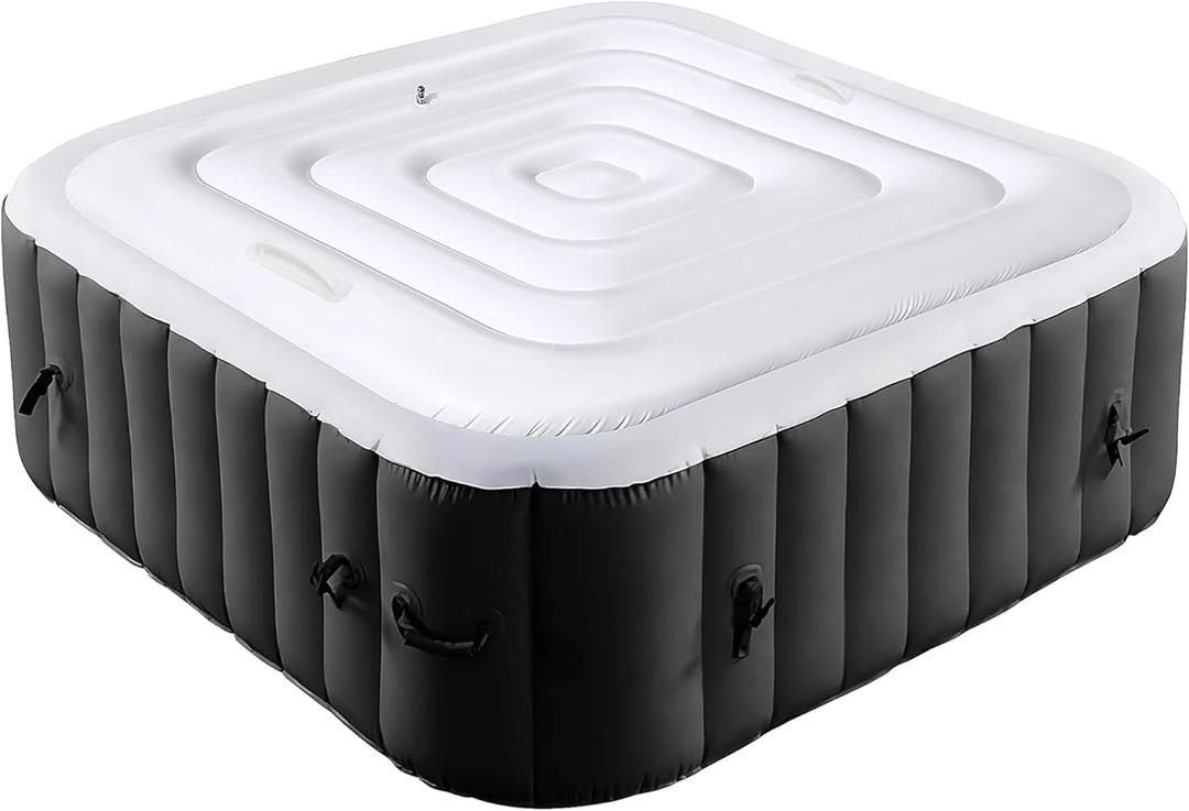 Tlswshsy 4.2Ft Inflatable Hot Tub Cover- Energy Saving Lid for Square Hot Tub- Foldable Protective Rain Overflow Cover for Inflatable Outdoor Hot Tubs
