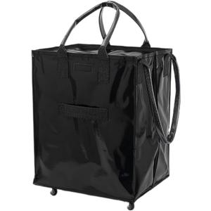 Black Reusable Grocery Bag On Wheels, Shopping Trolley, Rolling Tote, Zipper Closure, Lightweight, Carries Up to 66 lb, Folds Flat, Unbreakable Handles, Medium
