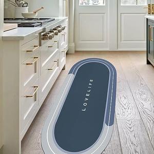YCTMALL Rubber Bath mats Quick-Drying Non-Slip Bathroom mat Super Absorbent Bath mat Instant Dry Bath mat, Bathroom Rug in Front of The Kitchen Sink, Shower Room, Bathtub, Oval(Blue+23.6x47.2in)