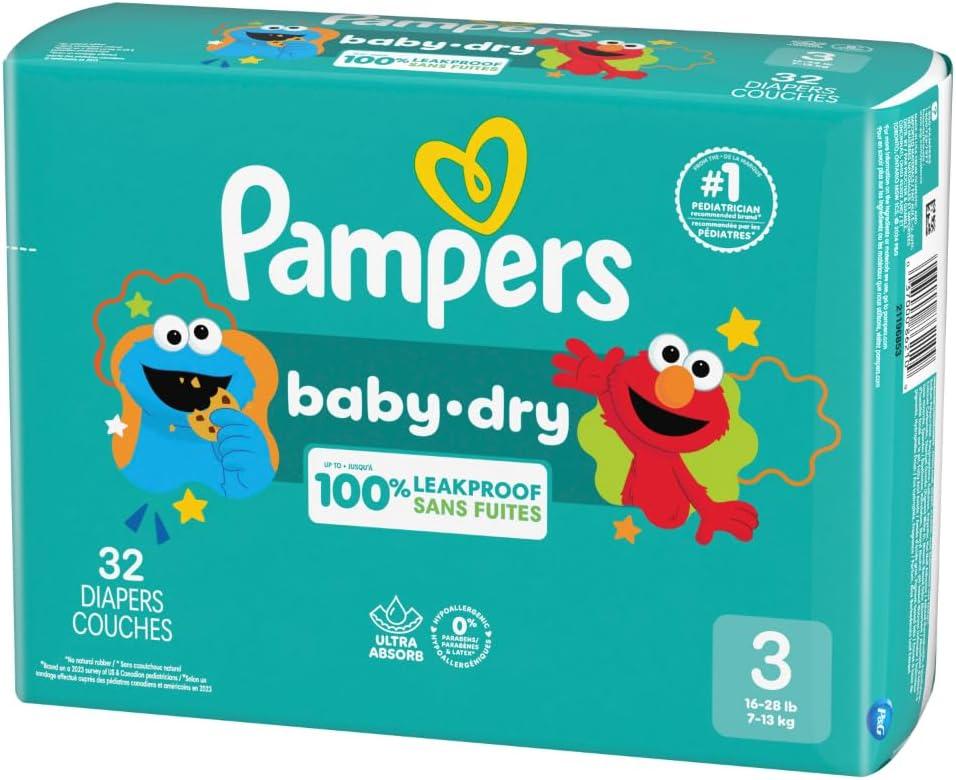 Pampers Diapers - Baby Dry - Size 3, 32 Count, Absorbent Disposable Infant Diaper 