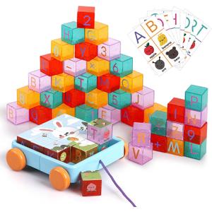 56PCS Building Blocks, Alphabet & Number Stacking Blocks for Toddlers with Storage Pull Toy Car & ABC Cards, Preschool Early Learning & Educational Toys, Baby Kids Birthday STEM Toys 3 4 5 6
