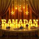 7 Pcs Ramadan Decorations Ramadan Large LED Letter Sign Powered Battery Light Gold Powder Surface Hanging Decor for Party Decorations Indoor Outdoor
