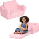 Comfy Toddler Chair, 2-in-1 Toddler Couch Fold Out, Convertible Sherpa Sofa to Lounger for Boys & Girls, Pink