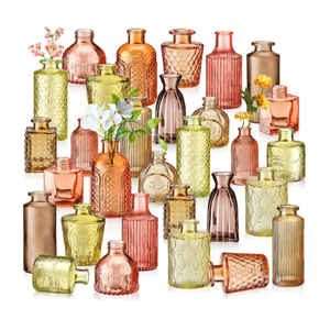 Yaomiao 30 Pcs Vases Bulk Colored Flower Glass Bud Vases Valentine Vintage Colored Glass Bottles Colorful Rustic Embossed for Home Wedding Table Decorations Gifts(Orange Yellow Series)