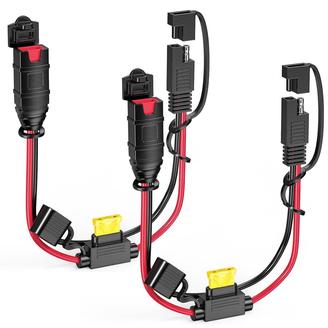 2-Pack 1FT SAE Extension Cord Compatible with NOCO Genius Smart Battery Chargers, 14AWG Heavy Duty SAE Connector Cable, 20A Fuse Waterproof Plug for Motorcycle/ATV/UTV/Auto, Tool-Free