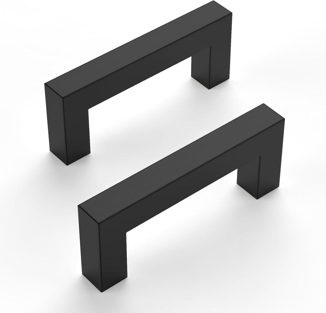 10 Pack Matte Black Cabinet Pulls - 3 Inch Black Kitchen Handles - Stainless Steel Drawer Pulls (3"/76MM Hole Center)