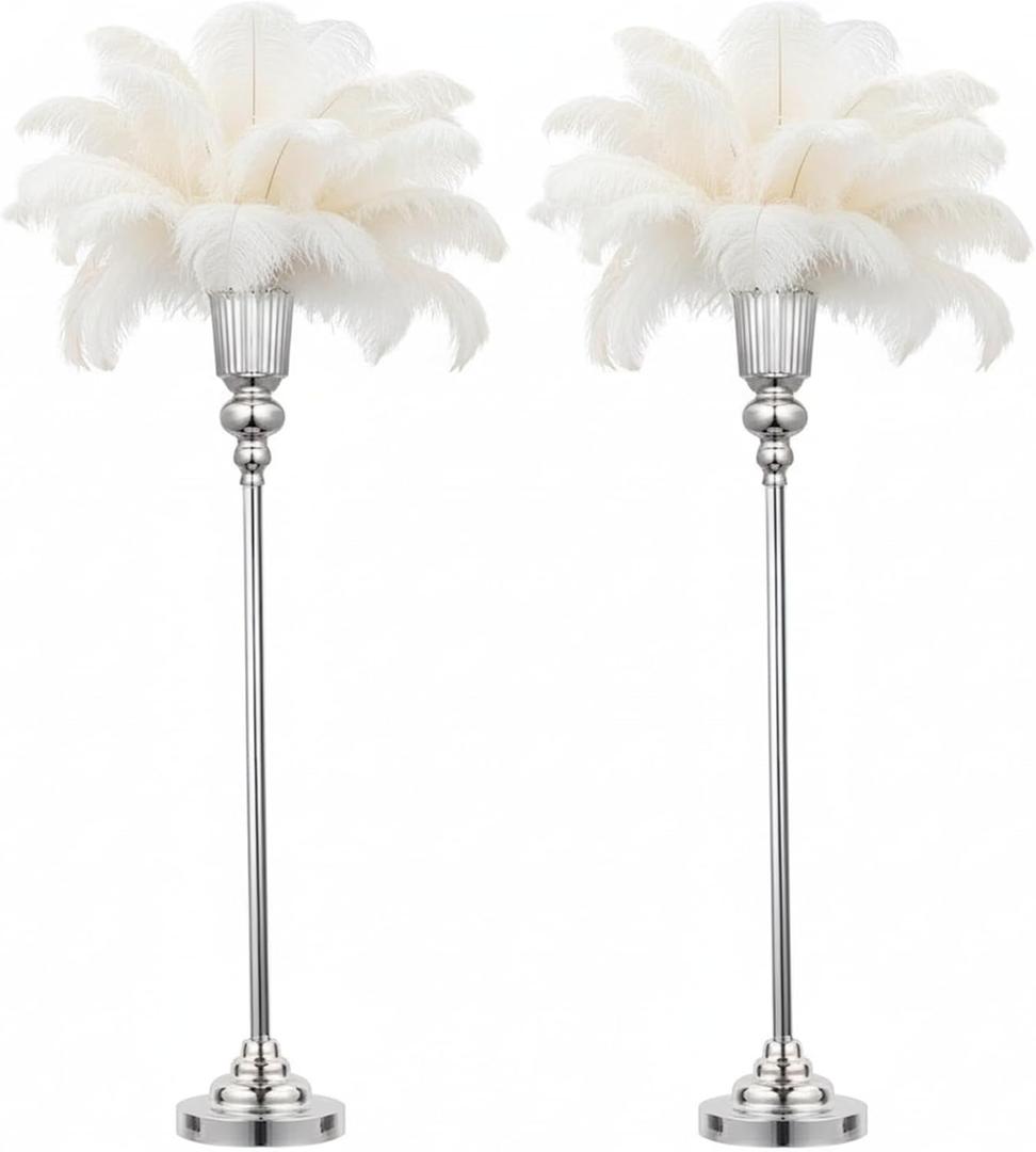 32.5inch Versatile Metal Wedding Centerpiece Vases - Set of 2 Tall Silver Trumpet Vases, Elegant Silver Centerpiece Stands for Road Leading Wedding Reception Party Event Anniversary Home Decor